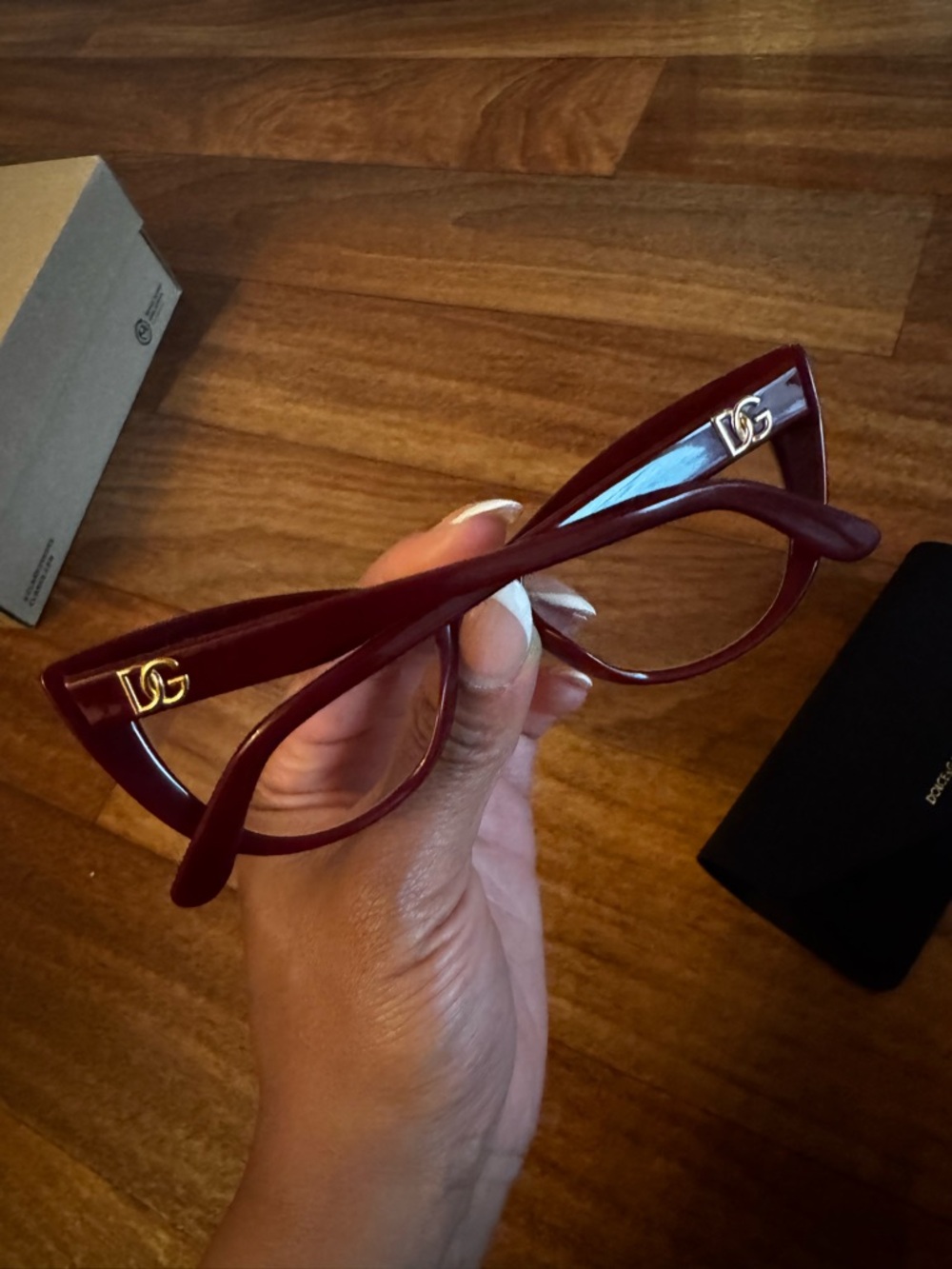 Dolce & Gabbana Burgundy Cat-Eye eyeglasses with gold DG logo